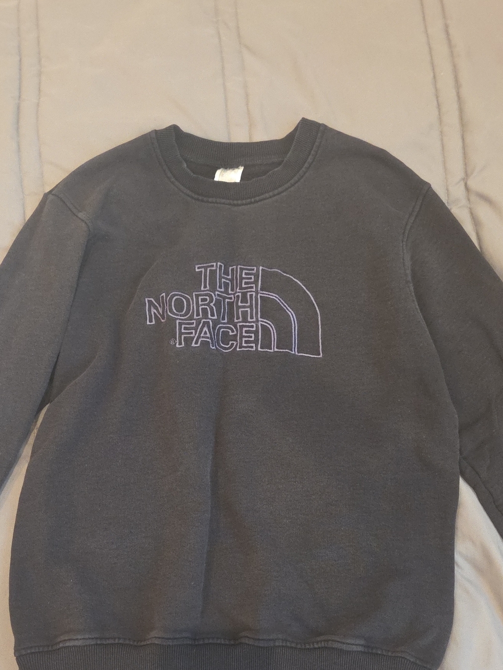 The North Face Dark Gray Sweatshirt with Lilac Outline Logo